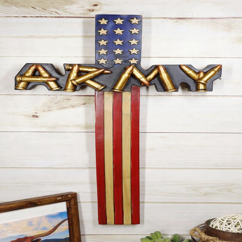 Western USA Flag Military Army with Bullet Shell Casings Memorial Wall Cross