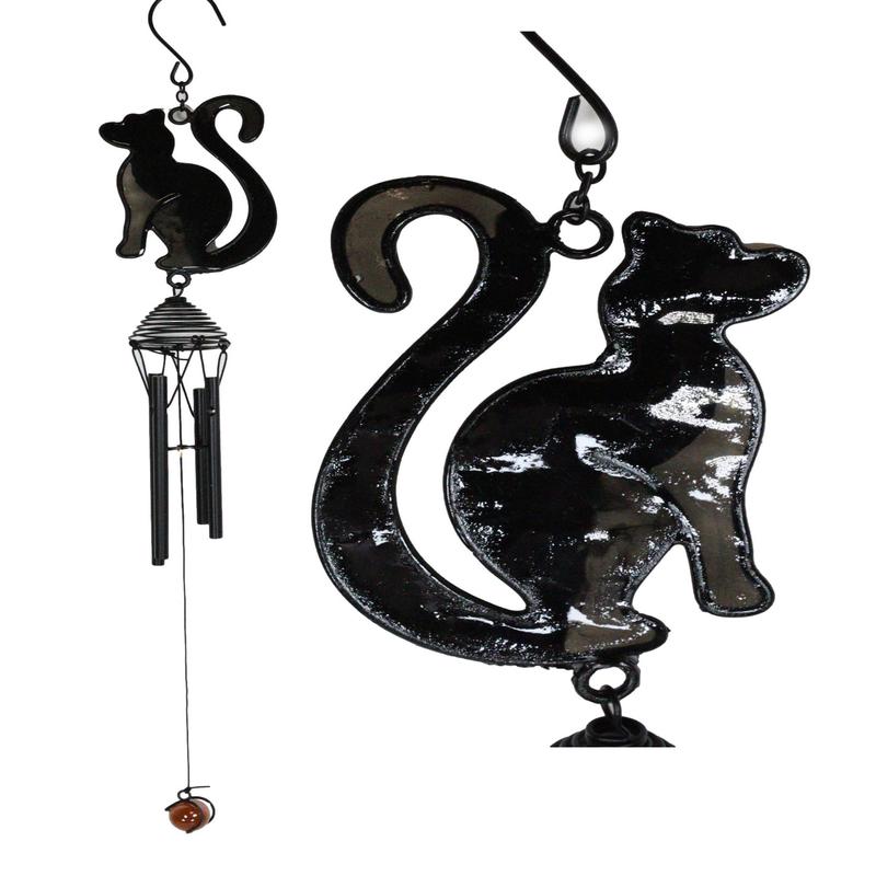 Wicca Witchcraft Black Cat Shadow Profile Stained Glass Wind Chime Suncatcher