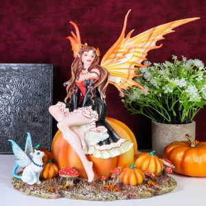 Nene Thomas Fall Autumn Tribal Fairy Godmother With Pumpkins And Winged Cat Statue