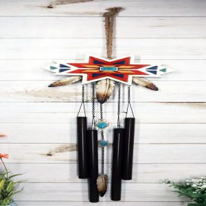 Rustic Southwest Boho Chic 3 Feathers Colorful Vectors Star Symbol Wind Chime