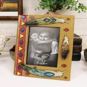 Rustic Southwestern Boho Aztec Vectors And Indian Feathers Picture Frame 4"X6"