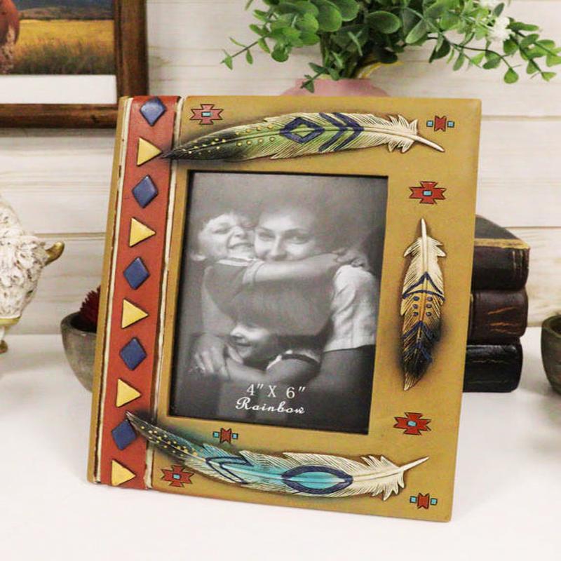 Rustic Southwestern Boho Aztec Vectors And Indian Feathers Picture Frame 4"X6"