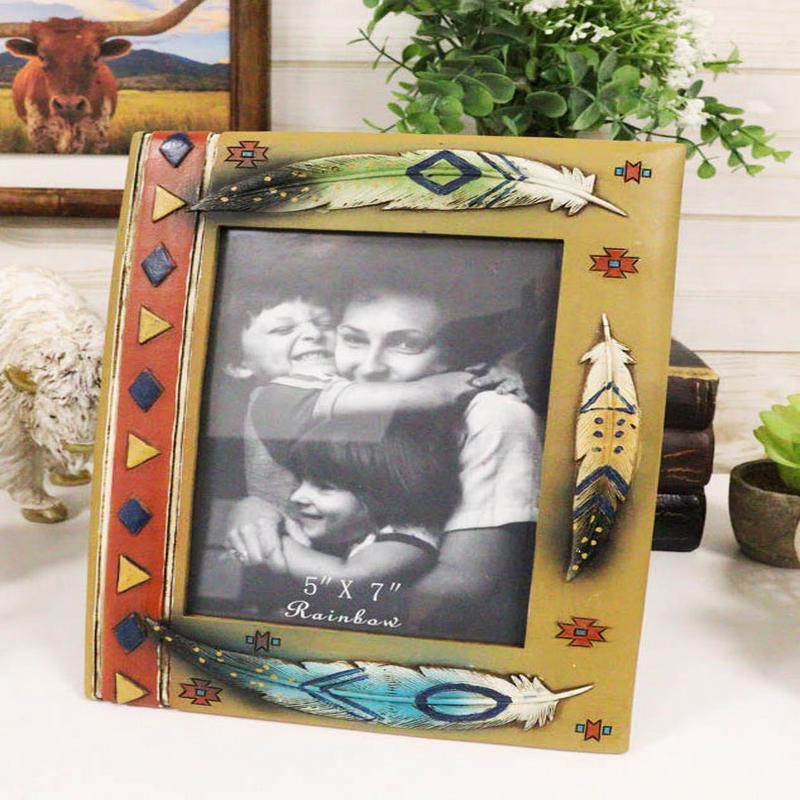 Rustic Southwestern Boho Aztec Vectors And Indian Feathers Picture Frame 5"X7"