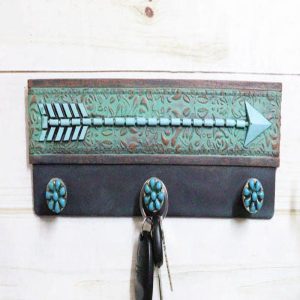 Rustic Southwestern Floral Lace Turquoise Arrow 3-Peg Hooks Wall Decor Plaque