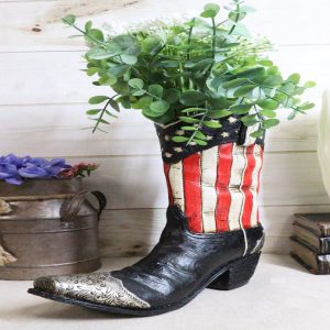 Rustic Western American Flag Old Faithful Patriotic Cowboy Boot Floral Vase