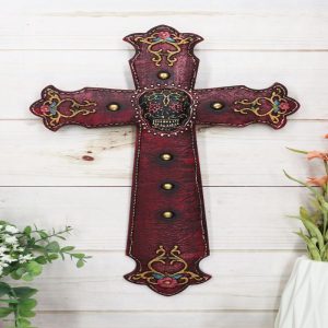 Rustic Western Dias De Muertos Milagros Sugar Skull Tuscan Le Fleur Wall Cross