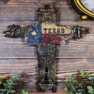Rustic Western Lone Star Texas State Flag Wall Cross With Driftwood Finish Look