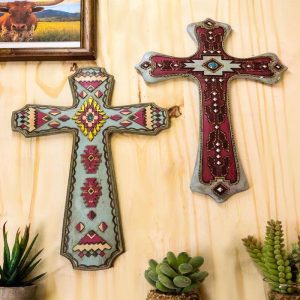 Set of 2 Rustic Southwestern Boho Aztec Mayan Tribal Vector Symbols Wall Crosses