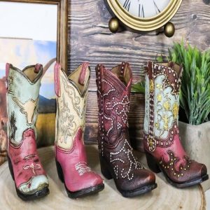 Set of 4 Western Longhorn Silver Studs Cowboy Boots Make Up Tools Pen Holders