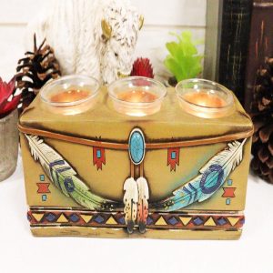 Southwest Indian Navajo Vectors And Feathers Tea Light Votive Candles Holder