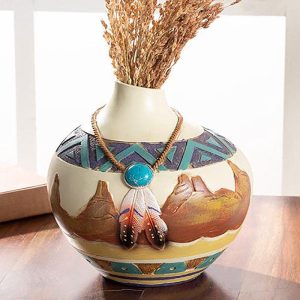 Southwestern Aztec Mayan Desert Mountains Dreamcatcher Feathers Floral Vase