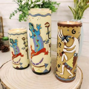 Southwestern Colorful Kokopelli God And Lizards Votive Candle Holders Set Of 3