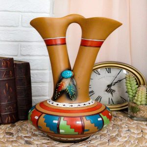 Southwestern Tribal Aztec Mayan Dreamcatcher Feathers Floral Wedding Double Vase