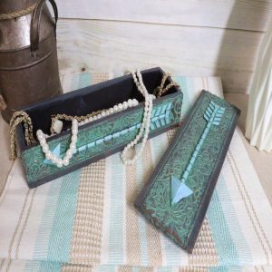 Southwestern Tribal Indian Turquoise Arrow Floral Lace Decorative Jewelry Box