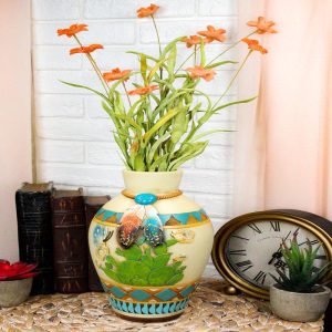 Southwestern Turquoise Rock Dreamcatcher Feathers Cactus Floral Vase Sculpture