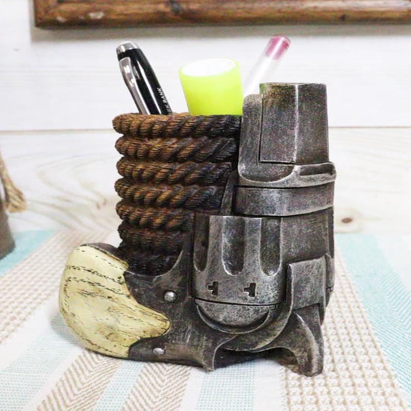 Western Cowboy Pistol Revolver Braided Ropes Barrel Stationery Pen Holder Decor