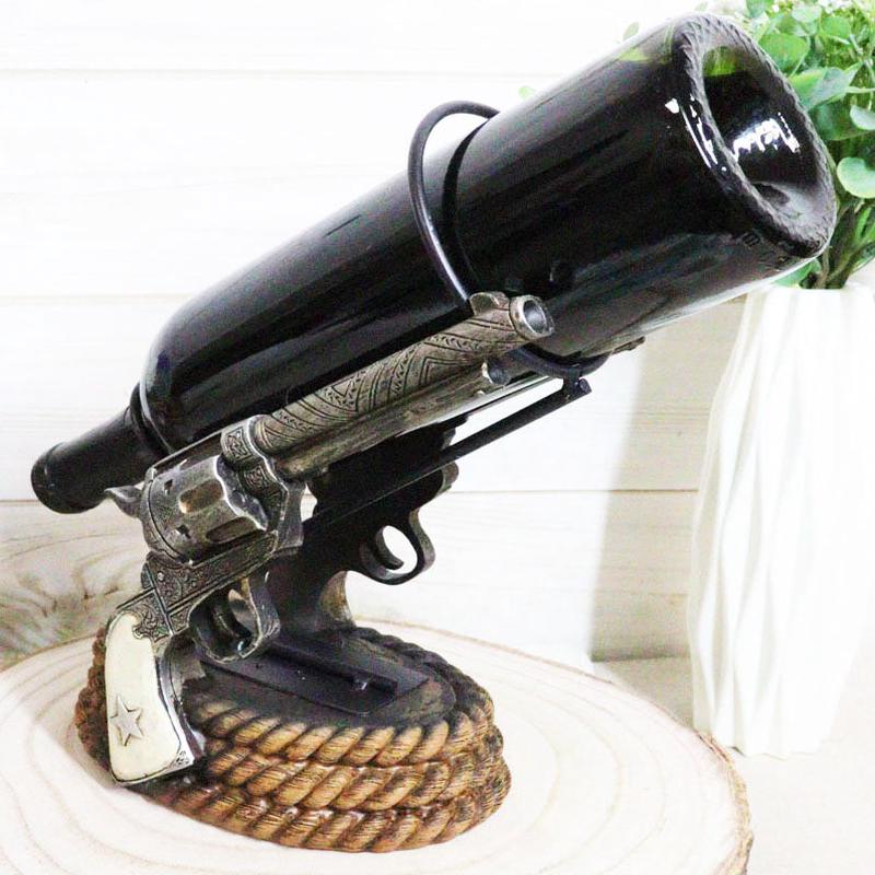Western Six Shooter Cowboy Pistol Revolvers And Bull Ropes Wine Holder Caddy