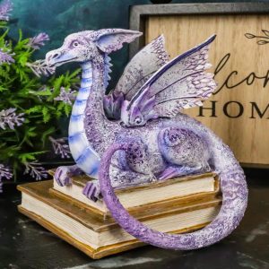 Amy Brown Purple Crater Moon Bookworm Dragon Sitting On Stack Of Books Figurine