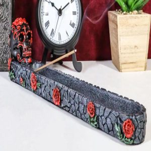 Black And Red Day Of The Dead Tribal Tattoo Sugar Skull Incense Burner Holder