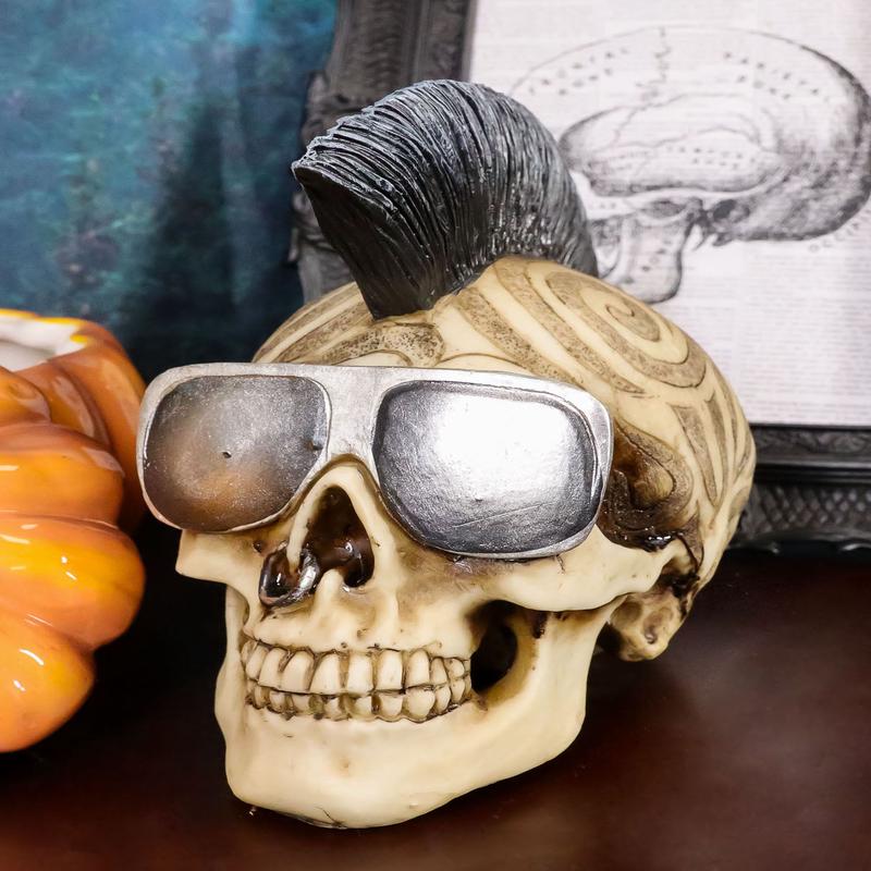 Celtic Tattoo Knotwork Mohawk Black Punk Haired Skull With Cool Shades Figurine