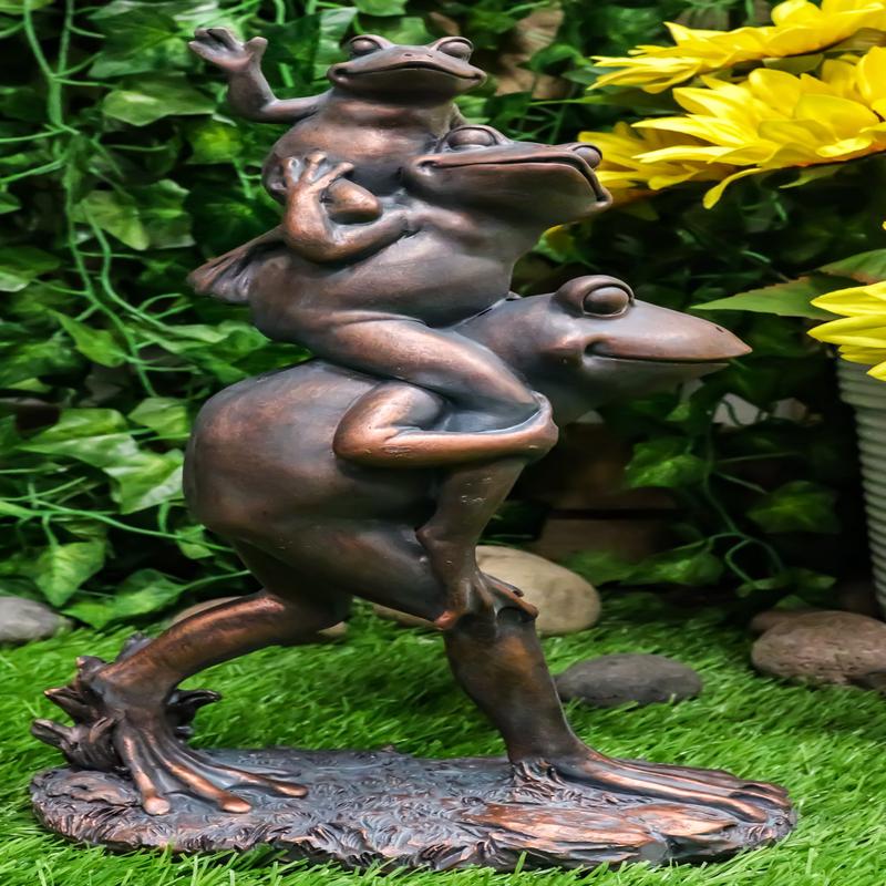 Croak Family Papa Frog Piggybacking 2 Young Baby Frogs To School Garden Statue