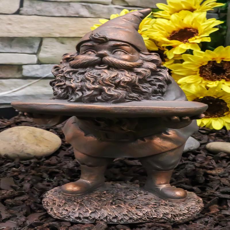 Fantasy Old Mr Gnome Holding Long Tray Garden Figurine Decor Or Keys Holder