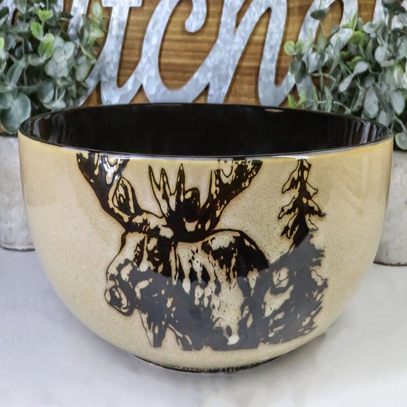 Large Rustic Emperor Elk Moose Deer Vegetable Presentation Serving Bowl 98Oz