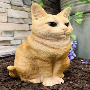 Lifelike Pet Pal Sitting Feline Striped Orange Tabby Cat Statue 12.75"Tall