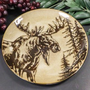 Pack Of 2 Rustic Western Emperor Elk Stag Moose Deer Round Dinner Plates