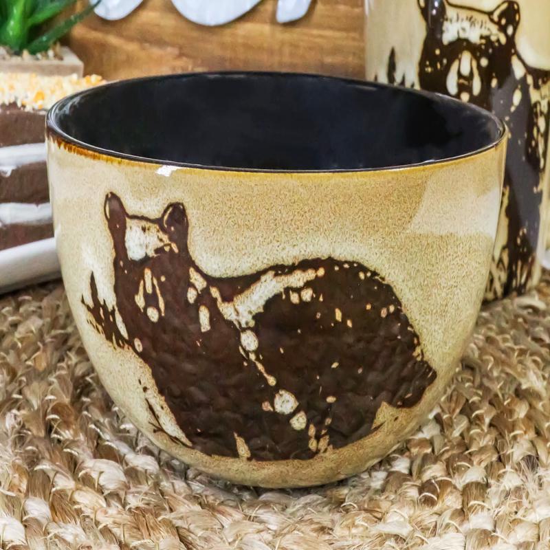 Pack Of 2 Rustic Western Forest Black Bear Ceramic Pasta Salad Soup Bowls 21Oz