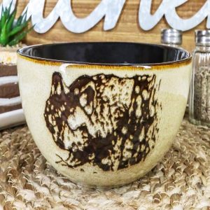 Pack Of 2 Rustic Western Forest Gray Wolf Ceramic Pasta Salad Soup Bowls 21Oz