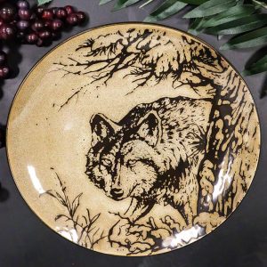 Pack Of 2 Rustic Western Forest Spirit Alpha Gray Wolf Round Dinner Plates 10"D
