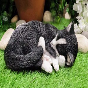 Realistic Sleeping Tuxedo Black and White Cat 10" Feline Pet Pal Kitten Figurine
