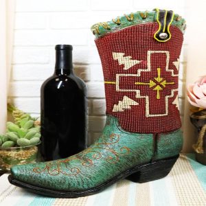Rustic Western Country Indian Arrows Cross Green Red Cowboy Boot Floral Vase