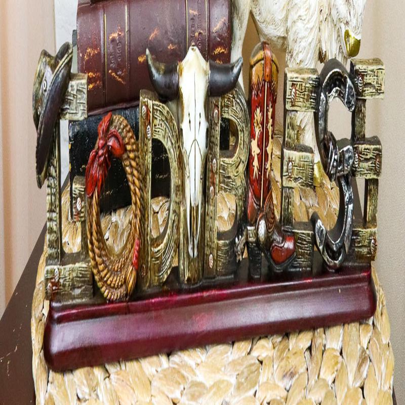 Rustic Western Cowboy Boot Hat Cow Skull Ropes God Bless Sign Desktop Plaque