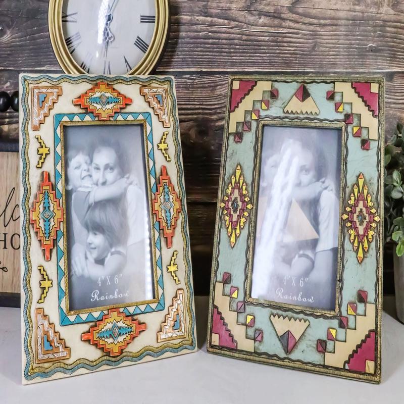 Set Of 2 Southwestern Indian Aztec Diamond Vectors Geometry 4"X6" Picture Frames