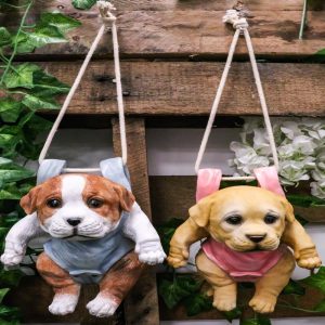 Set Of 2 Teacup Puppy Dogs On Blue And Pink Baby Onesie Swing Branch Hangers
