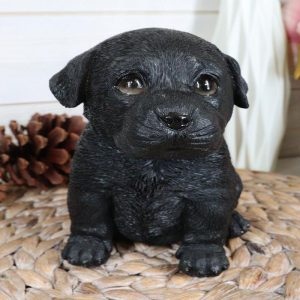 Sitting Adorable Black Labrador Retriever Puppy Dog Pet Pal Pooch Figurine