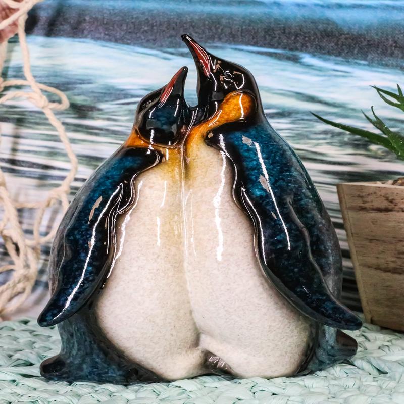 South Pole Family Emperor Penguins Mom and Dad Couple Hug Time Decor Figurine
