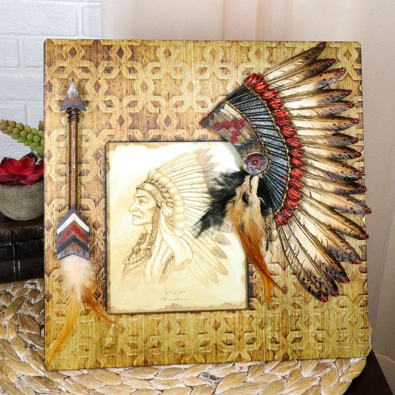 Southwest Native Tribal Indian Headdress with Feathers Arrow 5"X7" Picture Frame