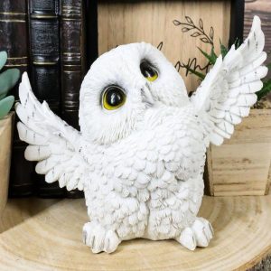 Tundra Forest Arctic White Snow Owl Fat Chick Flapping Its Wings Cute Figurine