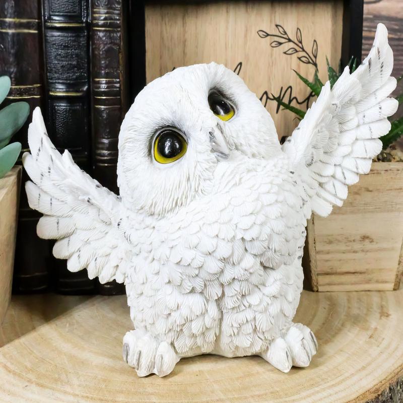 Tundra Forest Arctic White Snow Owl Fat Chick Flapping Its Wings Cute Figurine