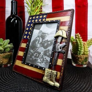 Western Stars USA Flag Fallen Soldier Boots Rifle Helmet Picture Frame 4"X6"