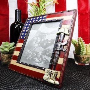 Western Stars USA Flag Fallen Soldier Boots Rifle Helmet Picture Frame 5"X7"