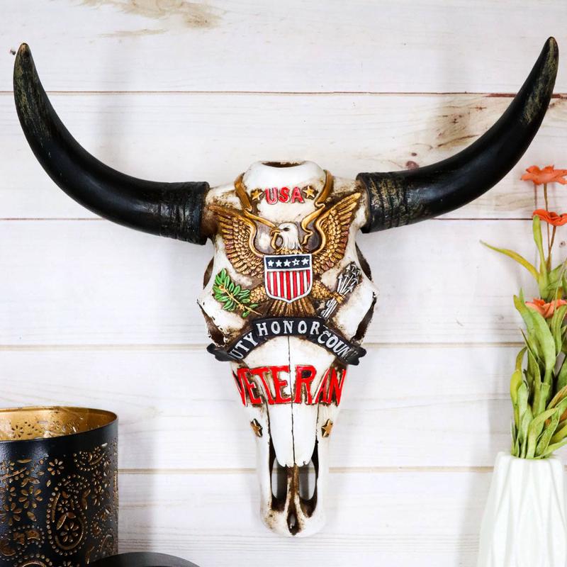 Western Veteran USA Great Seal Eagle Emblem Patriotic Cow Skull Wall Decor