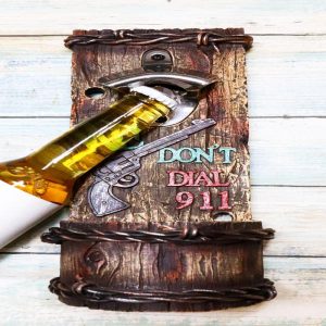 Western We Don't Dial 911 Pistol Gun Barbed Wires Wall Bottle Opener With Catch