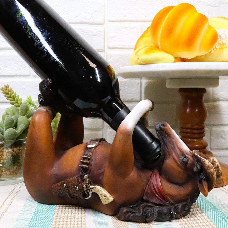 Wild West Cowboy Sheriff Brown Horse With Pistol Western Wine Bottle Holder