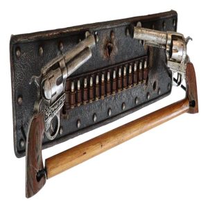Wild Western Double Six Shooter Pistols With Bullets Wall Towel Holder