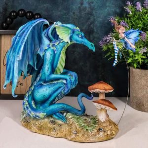 Amy Brown Strange Encounter Blue Dragon With Toadstool Pixie Fairy Figurine