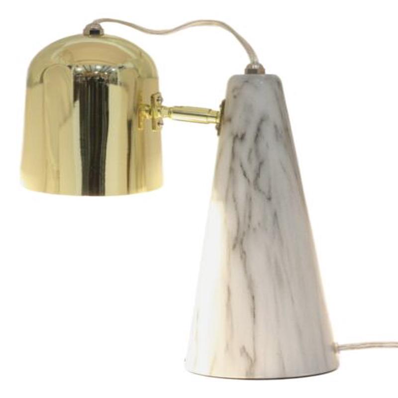 Ceramic Contemporary Cone Task Table Lamp Faux Carrara Marble Base Gold Shade